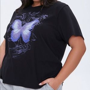 F21 Plus Butterfly Graphic Tee - Black / Purple - Size 2X